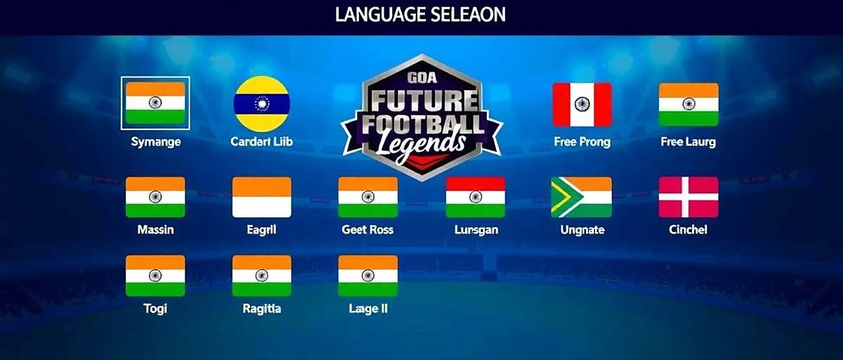 Goa Future Football Legends - Language Options Goa Future Football Legends language selection screen showing various Indian languages